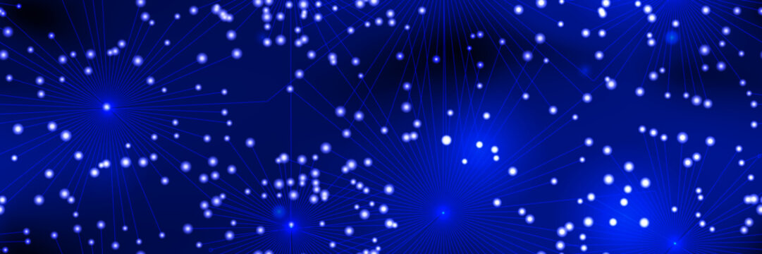Futuristic neural network seamless bg. Abstract big data digital connection background with glowing particles and vector lines. Blue futuristic technology visualization banner layout template
