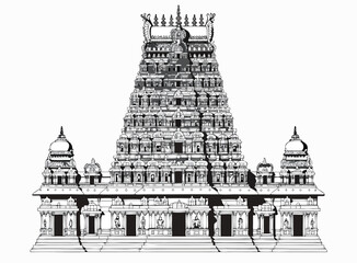 Obraz premium Detailed architectural illustration of a traditional hindu temple
