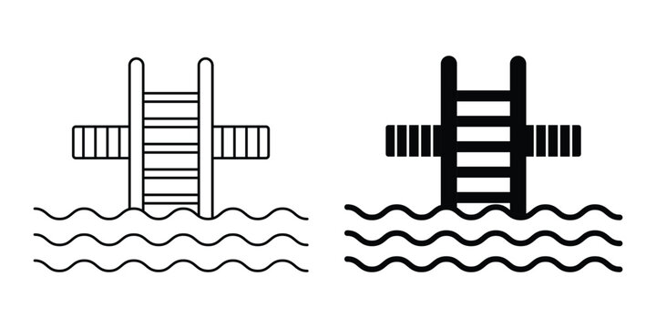 Swimming Pool Ladder Icon Set with Water Waves and Clean Line Art for Aquatic Recreation Design vector illustration.