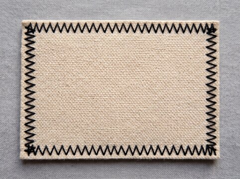 Blank woven fabric label patch with black zigzag stitching border