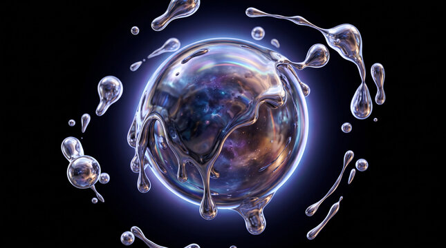 Virus particle surrounded by protective fluid droplets