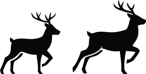 Fototapeta premium Deer silhouette pair walking together isolated design elements for winter holidays branding graphics on transparent background
