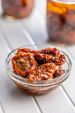 Sun-Dried Tomatoes in Glass Bowl With Olive Oil &ndash; Mediterranean Preserved Tomato Appetizer