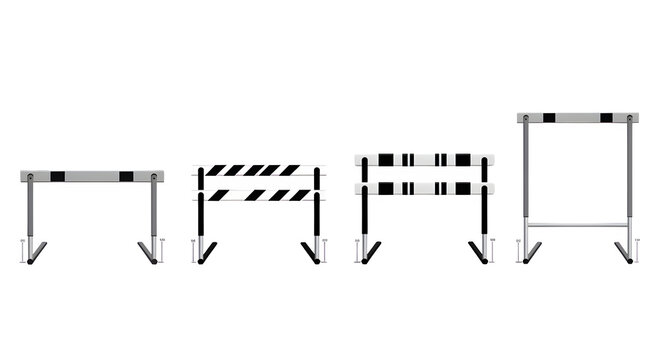 Set of four different track and field athletic hurdle obstacles isolated on a transparent background for sports design elements