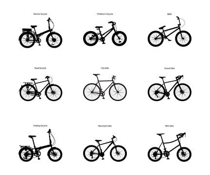 Set of nine bicycle silhouette types