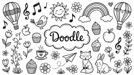 Fototapeta premium Collection of hand drawn doodle elements and icons isolated on white background