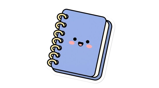 Cute cartoon notebook with smiling face and spiral binding