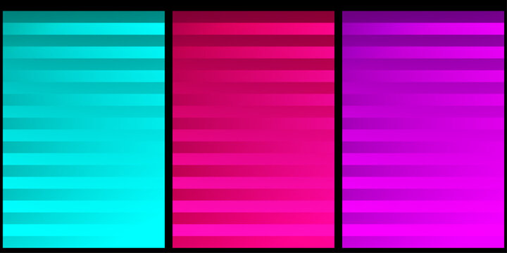 Cyan Pink and Purple Horizontal Gradient Stripes Triptych Background with Colorful Panel Design