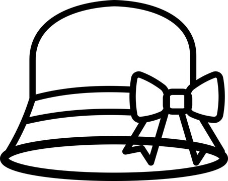 Simple line art icon of a cute ladies sun hat with a decorative bow
