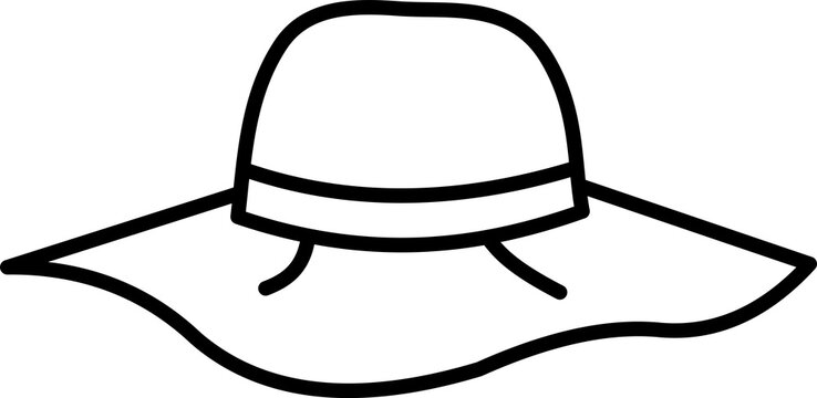 Simple black outline illustration of a sun hat for summer vacation