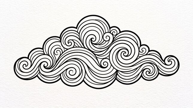 Traditional oriental swirl cloud pattern line art illustration with illustration