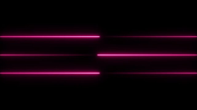 Horizontal neon line left and right direction ,neon diagonal lines or glowing light stripes on a black background 4K stock video