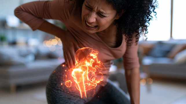 Woman Experiencing Severe Hip Joint Pain and Inflammation