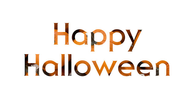 Happy Halloween type filled with pumpkins Isolated on transparent background 