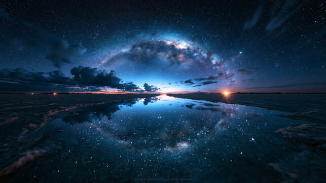 Milky Way Arch Reflected in Salt Flat at Night