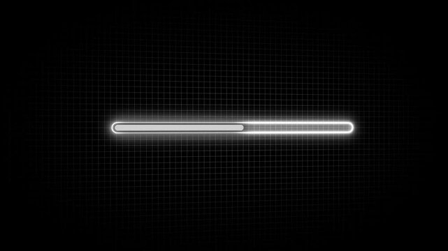Glowing neon Status bar, process indicator from 0 to 100 increasing percentage, progress bar animation.Uploading,Download bar,update animation. grid background 4K stock video