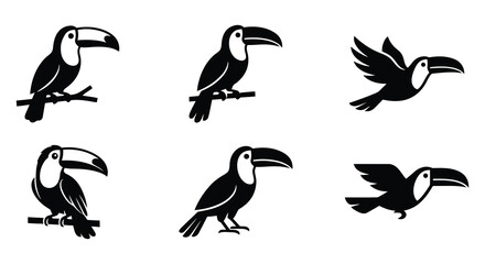 Naklejka premium Toucan silhouettes showcase a simple black vector design on a white background