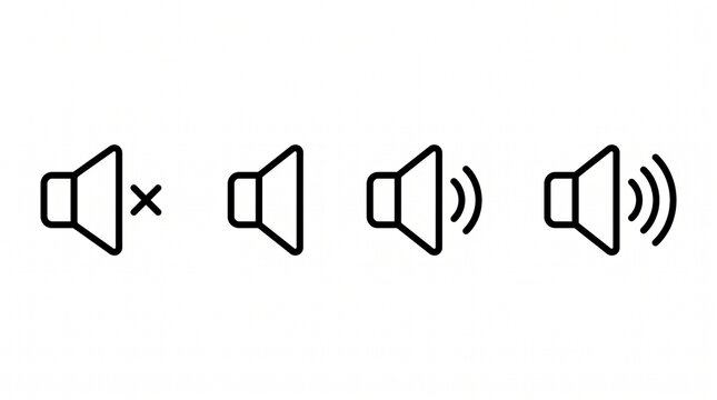 Set of volume sound icons showing increasing audio levels and mute symbol