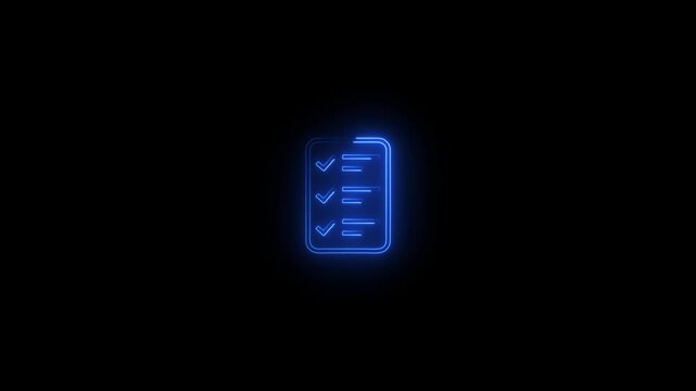 Neon checklist ui icon line animation.Minimalist clipboard with check marks icon animated symbolizing task completion or checklist concept.