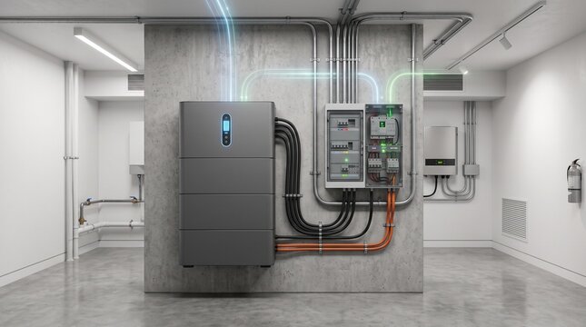 home battery storage solar battery system energy storage unit backup power supply residential battery powerwall installation lithium ion battery hybrid inverter system