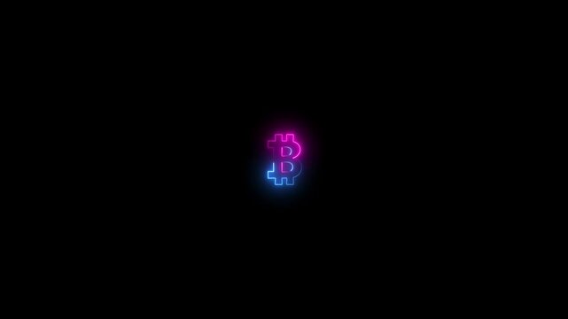 Neon bit coin icon sign payment symbol. Crypto currency concept.digital cryptocurrency bit coin concept.