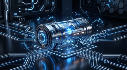Fototapeta premium scifi reactor futuristic battery energy cell power core plasma cylinder quantum battery cyberpunk device high tech gadget sci fi prop futuristic tech energy core fusion reactor