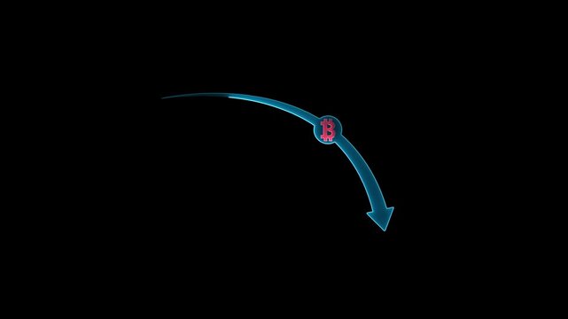 Glowing neon money loos concepts. Cash down, arrow and dollar stocks graph, market fall. neon down arrow stocks graph with dark background.