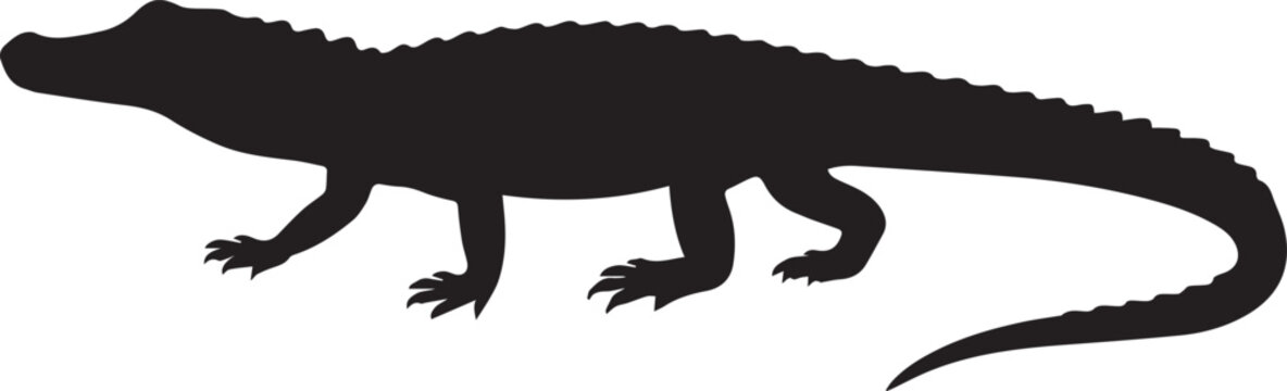 American alligator silhouette black vector graphic isolated on white for wildlife designs.