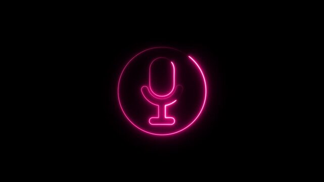 Glowing neon Voice recording podcast mic microphone button icon animation. neon line microphone icon.Voice recording podcast mic microphone button icon animated video
