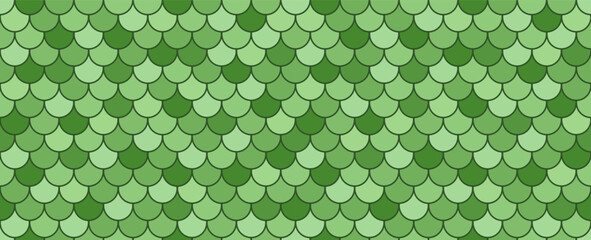 Green Toned Seamless Fish Scale Pattern, Scallop and Shingle Texture, Geometric Vector Design for Wallpaper, Textile, Fabric, Roof Tile, Packaging and Surface Design © iv_design