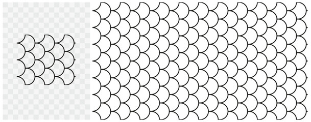 Seamless Fish Scale Pattern, Scallop and Shingle Texture, Geometric Vector Line Art for Wallpaper, Textile, Fabric, Roof Tile, Packaging, Ceramic and Surface Design © iv_design
