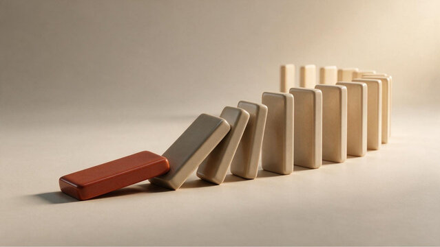 Domino Effect with Red Falling Tile &ndash; Concept of Cause and Effect, Risk and Change