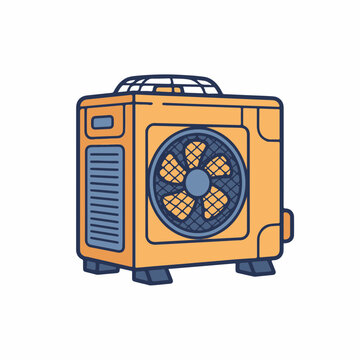 Heat pump outdoor unit icon. Technical duotone outline vector illustration. HVAC heating and cooling system component