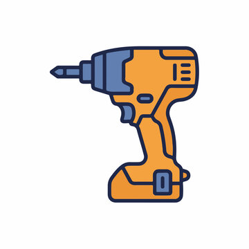 Cordless impact driver with battery icon. Side view power tool for construction and repair. Duotone vector illustration isolated on white background