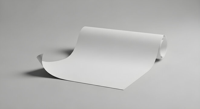 A blank white paper sheet with a gentle curl resting on a clean minimalist studio surface for creative design and professional corporate branding