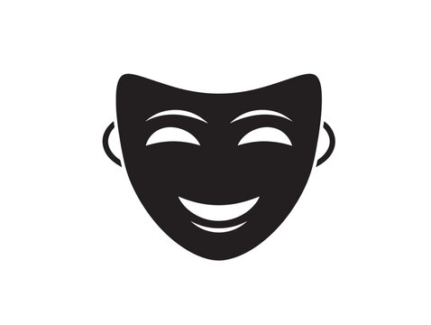 Comedy theater mask smiling joyfully. Classic happy drama symbol vector icon for entertainment and performance art.