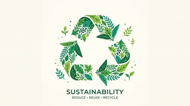 sustainability recycle symbol eco friendly reduce reuse recycle green leaves environmental protection conservation nature graphics organic logo plant vector ecology design