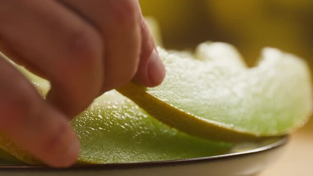 Melon close up, man cutting Watercolor of a whole melon and slice, summer juicy fruit
