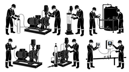 Fototapeta premium Industrial Water Treatment Chemical Dosing Pump Calibration Technicians