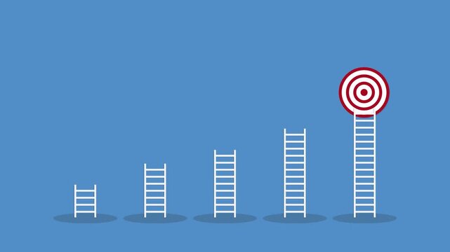 Learning Progress Ladder Reaching Target, Education Development and Skill Achievement Animation