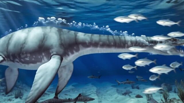 Plesiosaur in ocean 