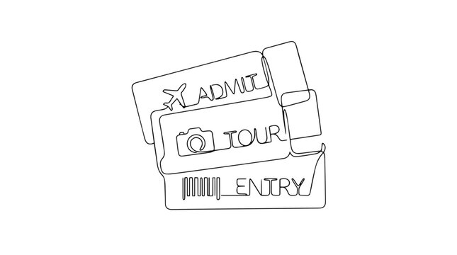 Continuous line art of travel attraction tickets. Minimalist tour and entry pass vector illustration. Sightseeing booking concept
