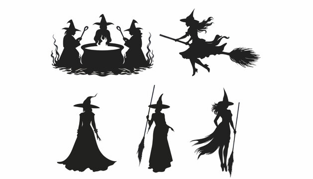 Set of witch silhouettes for halloween