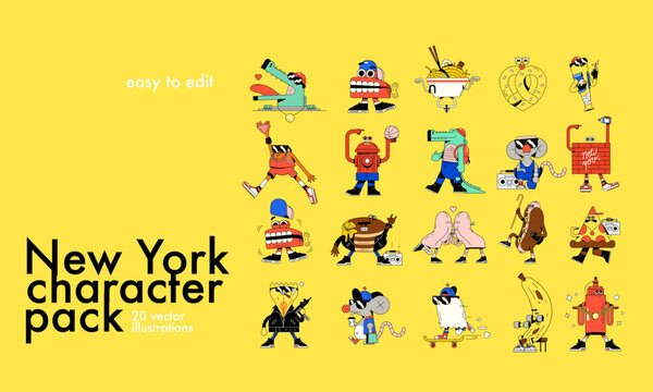 20 New York City Character Illustrations &ndash; Quirky Editable Vector Pack