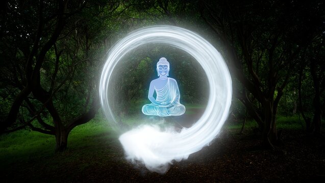 Buddha in a Zen Circle in a Mystical Forest