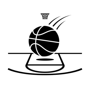 Flat vector silhouette of bouncing basketball ball