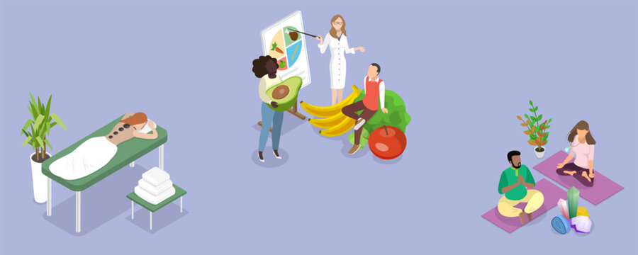 3D Isometric Flat Vector Illustration of Holistic Therapy, Alternative Medicine Practices
