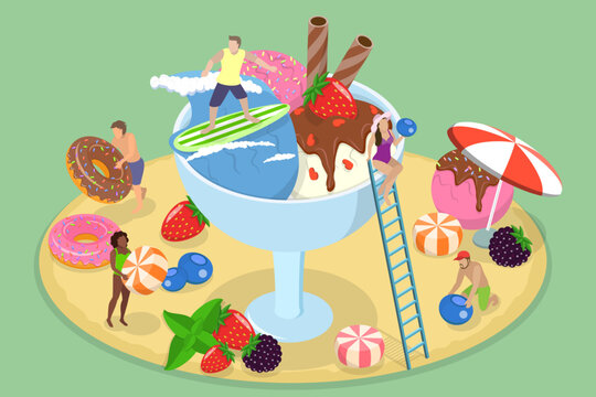 3D Isometric Flat Vector Illustration of Ice Cream, Sweet Cold Dessert