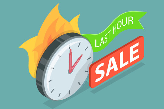 3D Isometric Flat Vector Illustration of Last Hour Sale, Countdown Badges For Sale Events.