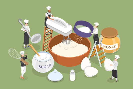 3D Isometric Flat Vector Illustration of Bakery, Individuals Making Sweet Treat